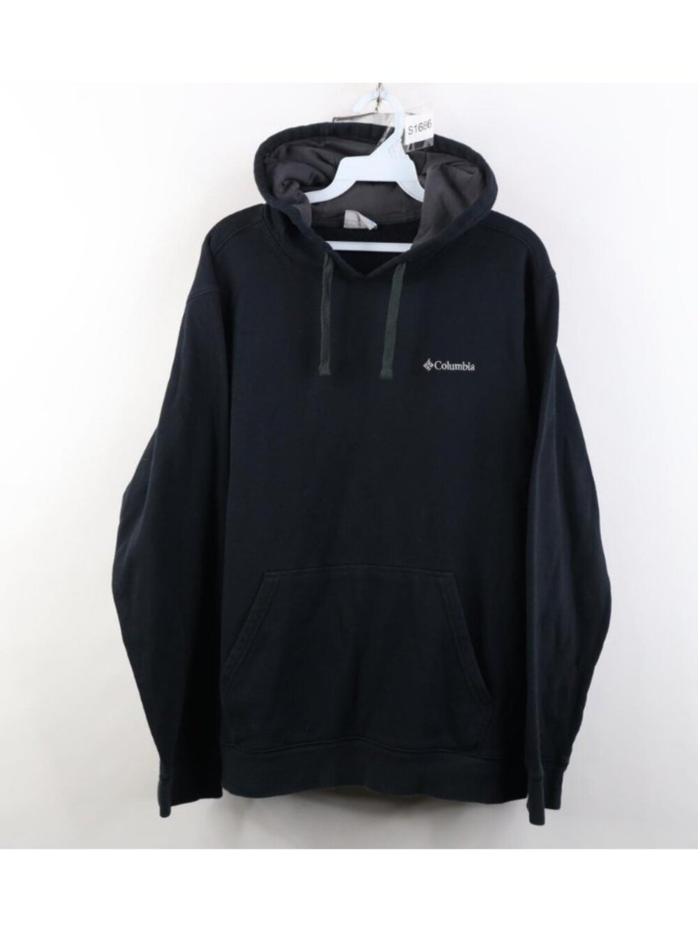 Vintage Columbia Mens Size Medium Faded Spell Out Hoodie Sweatshirt Black